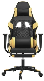 Sedia da gaming massaggiante poggiapiedi nero e oro similpelle