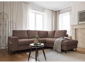 Divano letto angolare in velluto a coste marrone (angolo destro) Lofty Lilly - Miuform