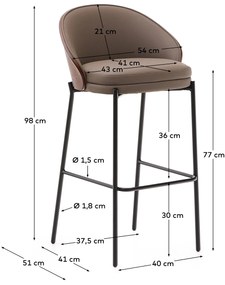 Kave Home - Sgabello Eamy di pelle sintetica marrone, impiallacciatura in frassino noce, metallo marro