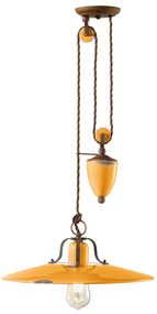 Lampadario Vintage Country Saliscendi Ferro E Ceramica Giallo 1 Luce E27