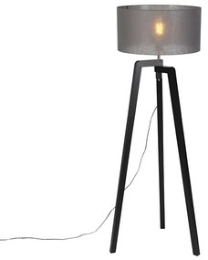 Lampada da terra legno nero paralume grigio 50 cm - PUROS