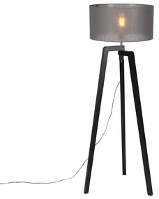 Lampada da terra treppiede in legno nero con paralume grigio 50 cm - Puros