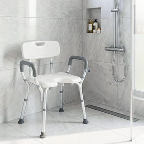 Costway Sedia da doccia antiscivolo braccioli e schienale altezza regolabile, Sgabello da doccia per anziani disabili e gravidanza Bianco