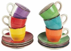 Set 6 tazzine caffè 90 ml con piattino in gres colorato dipinto a