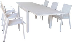 JERRI - set tavolo in alluminio cm 135/270 x 90 x 75 h con 6 poltrone Lotus