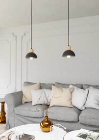 Lampada a Sospensione in Acciaio e Legno SECO 1 E27 Nero