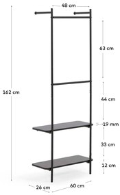 Kave Home - Stand appendiabiti Galatia in melamina e metallo con finitura verniciata nera 60 x 162 cm