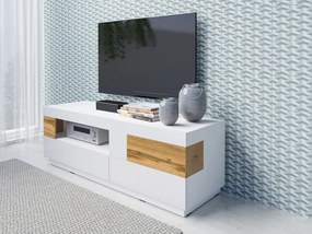 Mobile TV bianco lucido e rovere naturale, L.160 cm
