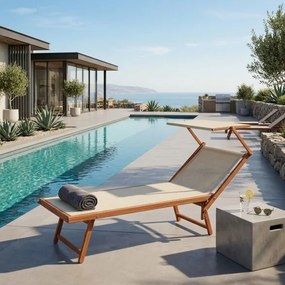 Lettino Prendisole In Alluminio Effetto Legno 61x186x40 Cm Wooden Telo Beige