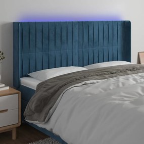 Testiera A Led Blu Scuro 203x16x118/128 Cm İn Velluto /