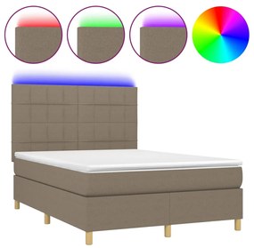 Letto a molle con materasso e led tortora 140x200 cm in tessuto