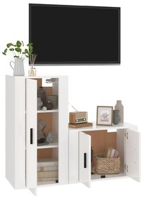 Set di mobili porta tv 2 pz bianco lucido in legno multistrato