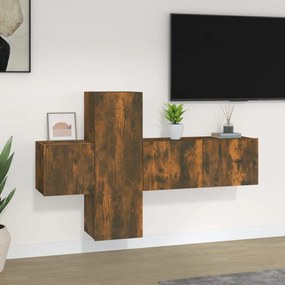 Set Mobili Porta Tv 3 Pz Rovere Fumo İn Legno Multistrato /