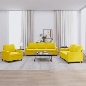 Set di divani 3 pz con cuscini giallo in velluto