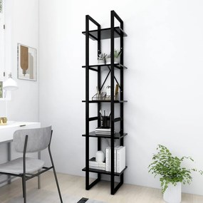 Libreria a 5 ripiani nera 40x30x175 cm in legno multistrato