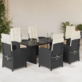 Set da pranzo da giardino 7 pz nero con cuscini in polyrattan