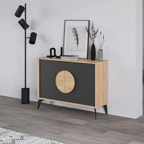 Cassettiera bassa in rovere decorato in nero-naturale 110x82 cm Vae - Marckeric