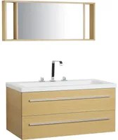 Mobiletto Lavabo colore Beige e Argento a 2 Cassetti con Specchio in stile Moderno contemporaneo