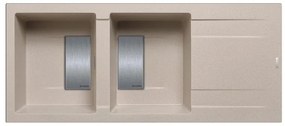 Lavello integrato 2 vasche in granito beige PYRAMIS Kartesio L 50 x L 116 cm