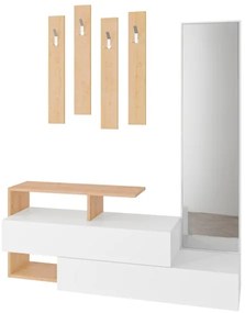 Mobile ingresso con scarpiera e specchio Ramda bianco e rovere