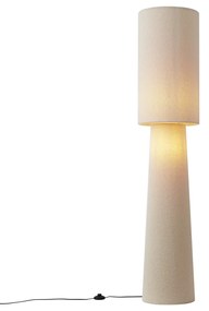 Lampada da terra Japandi beige in tessuto teddy a 2 luci - Trombet