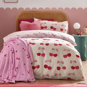 Set copripiumino e federa bianco e rosa per letto singolo 135x200 cm Cherries and Bows – Catherine Lansfield