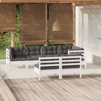 Set Divani da Giardino 7 pz con Cuscini Bianchi Legno di Pino 3096443