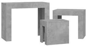 Tavolini da salotto impilabili 3pz grigio cemento in truciolato
