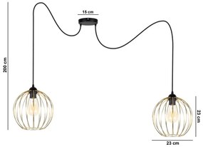Lampadario a sospensione con filo MATT 2xE27/60W/230V ragno nero/oro