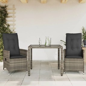 Set Da Bistrò 3 Pz Con Cuscini Grigio İn Polyrattan /