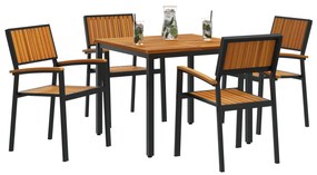 Set da pranzo da giardino  set di 5 nero e marrone metallo e legno