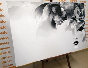 Quadro su tela – Volto femminile di moda con elementi astratti in bianco e nero