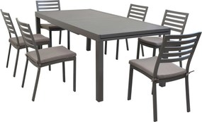 DEXTER - set tavolo in alluminio cm 200/300 x 100 x 74 h con 6 sedie Dexter