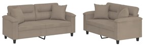 Set divani 2 pz con cuscini tortora in tessuto microfibra