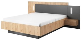 Letto con comodini 160 x 200 cm 2 cassetti Con LED Naturale e Antracite - FRANCOLI