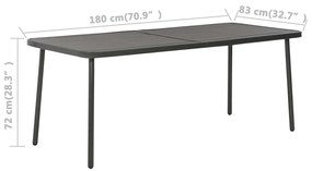 Tavolo da Giardino Grigio Scuro 180x83x72 cm in Acciaio