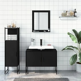 Set di mobili da bagno 3 pz nero in legno multistrato