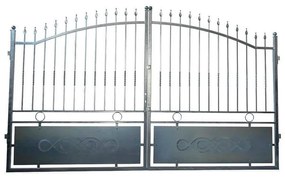 Cancello battente Zerbion in ferro, apertura centrale, L 350 x  H 180 -200 cm, di colore grigio zincato