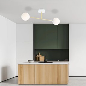 Plafoniera Moderna Magnium 2 Luci In Acciao Oro E Sfere In Vetro Bianco