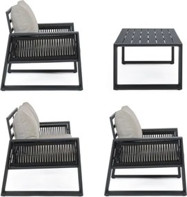 Salottino Da Esterno In Corda E Alluminio Con Cuscini E Tavolino Antracite Captiva Bizzotto