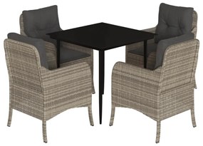 Set pranzo da giardino 5pz con cuscini grigio chiaro polyrattan