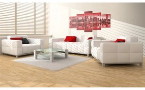 Quadro  Bagliore rosso sopra New York: 5 pezzi  Colore Rosso, Dimensioni e Misure 100x50