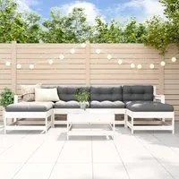 Set Divani da Giardino 7pz con Cuscini in Legno Massello Bianco 3185942