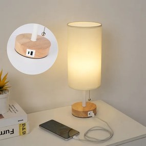 Brilagi - Lampada da tavolo con porta USB TABLON 1xE27/25W/230V rovere/bianco/crema