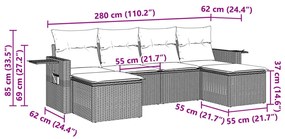 Set divano da giardino 6pz con cuscini grigio chiaro polyrattan