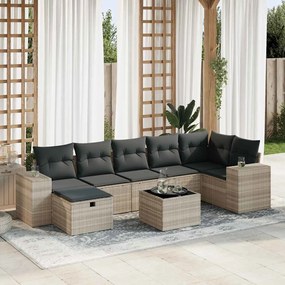 Set divano da giardino 8pz con cuscini grigio chiaro polyrattan