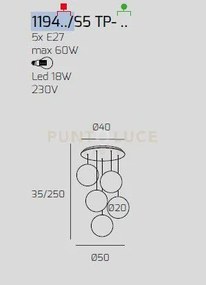 Sosp. bianco 5 luci tondo vetri piccoli bronzo 1194bi-s5 tp-br