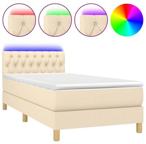 Letto a molle con materasso e led crema 90x190 cm in tessuto