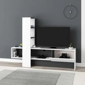 Mobile porta TV 180 cm bianco e antracite con libreria Troya
