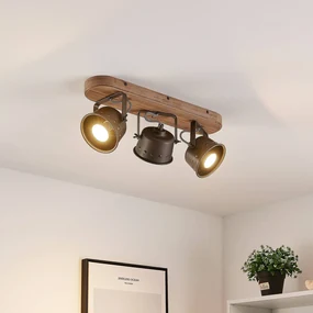 Lindby Faretto Da Soffitto Industriale 2 Luci - Rosone In Legno, Metallo Nero, Dimmerabile, GU10, 27x13x17,5 Cm - 2